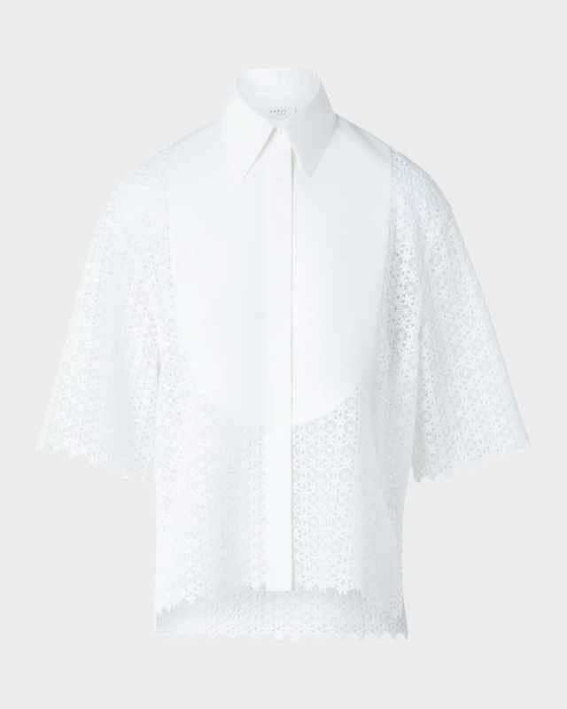 Daisy Guipure Button-Down Plastron Blouse